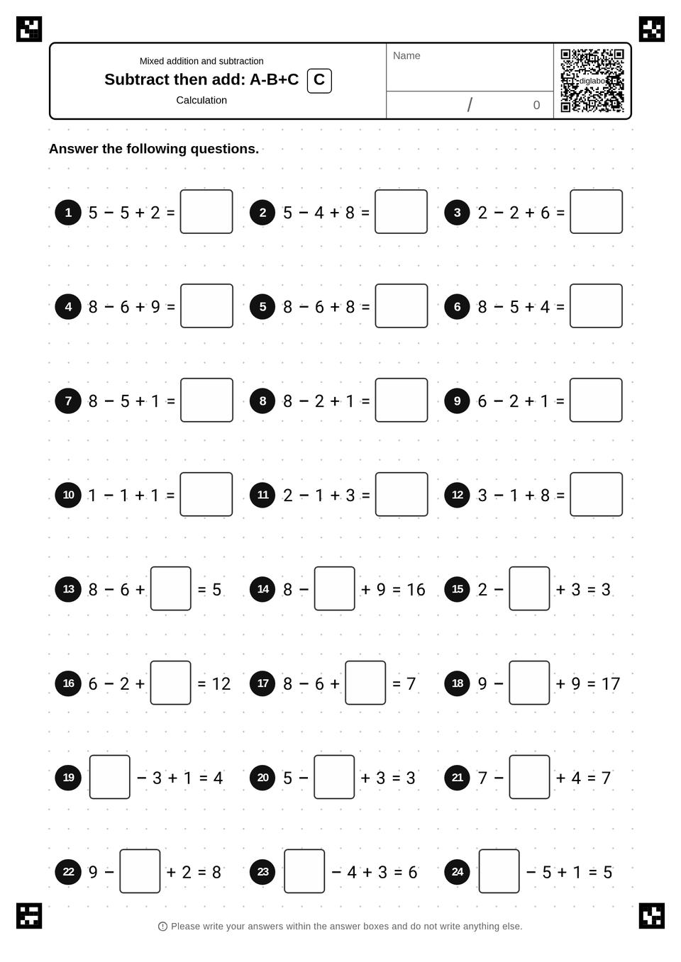 Subtract Then Add: A-B+C