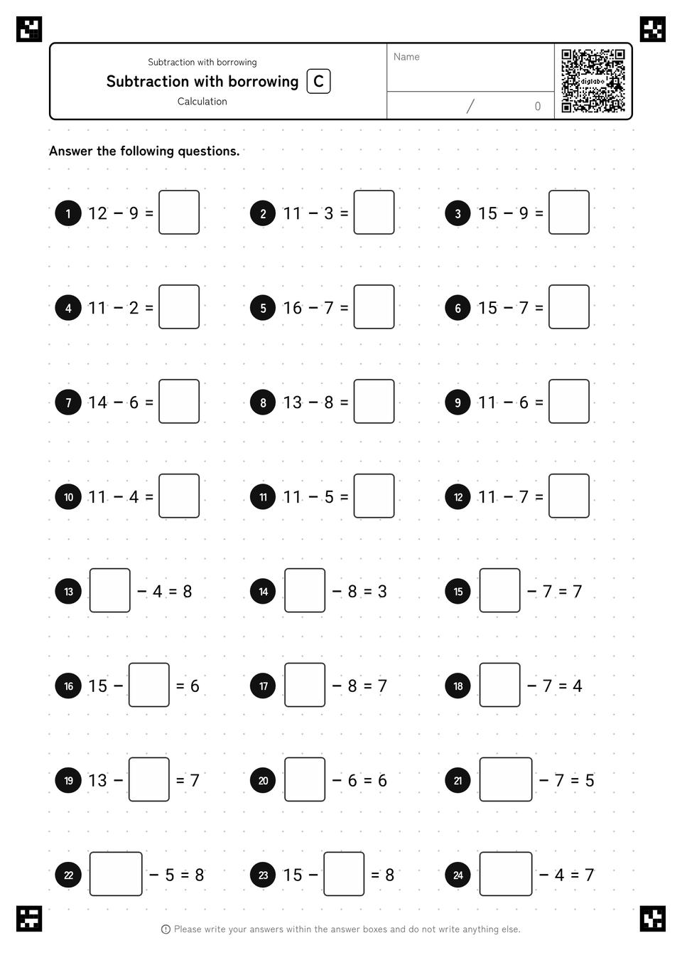 Subtraction with Borrowing