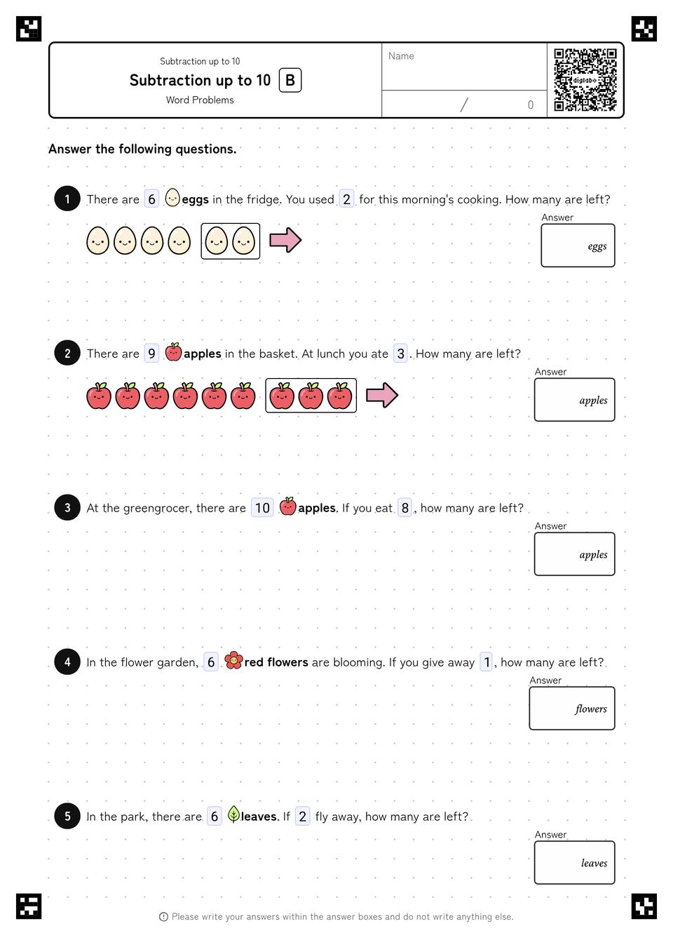 Subtraction up to 10