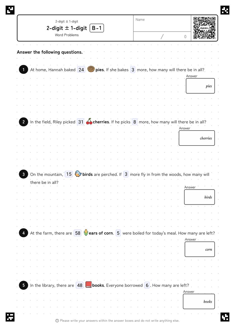 2-Digit ± 1-Digit Review