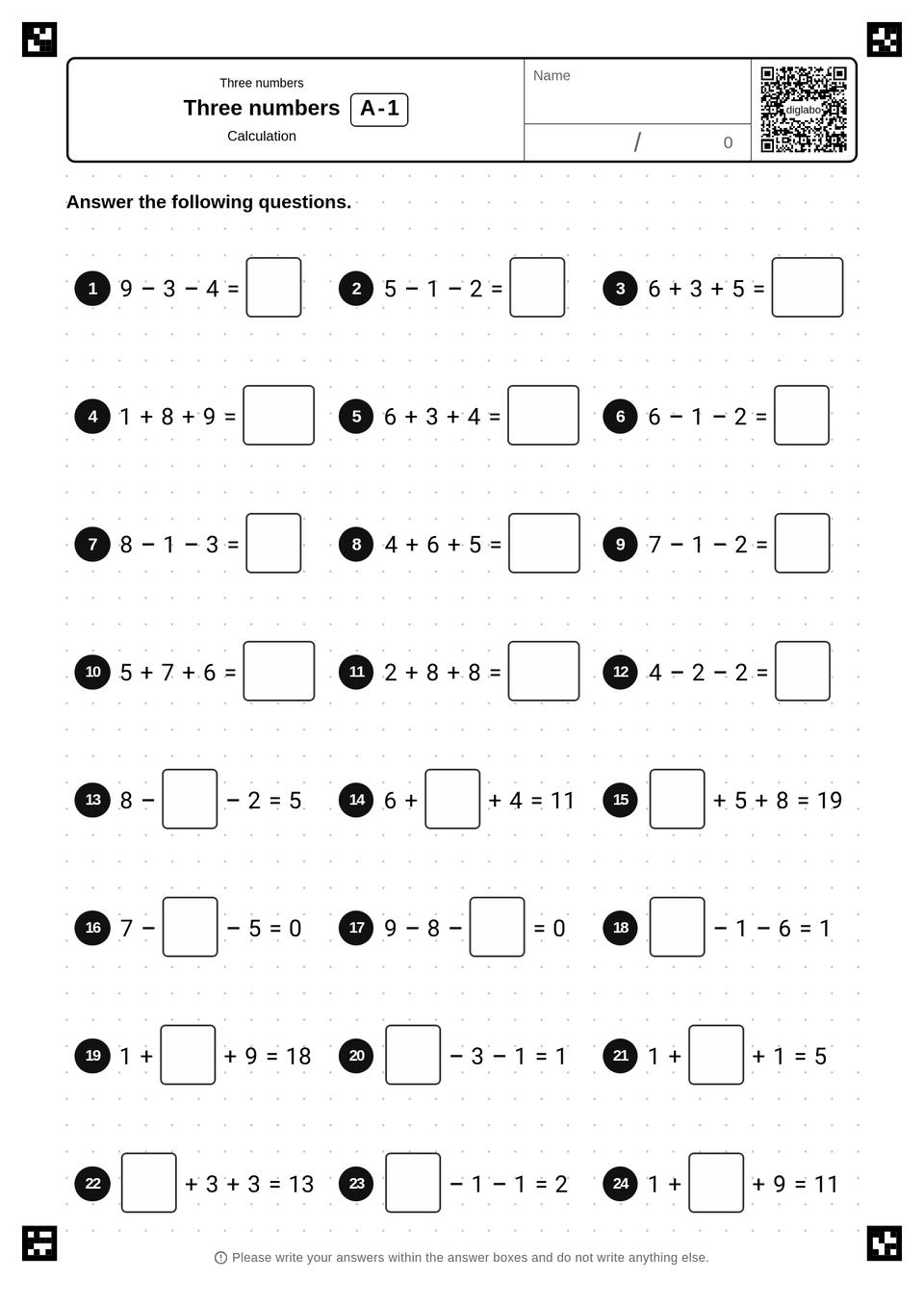 Calculations with 3 Numbers Review
