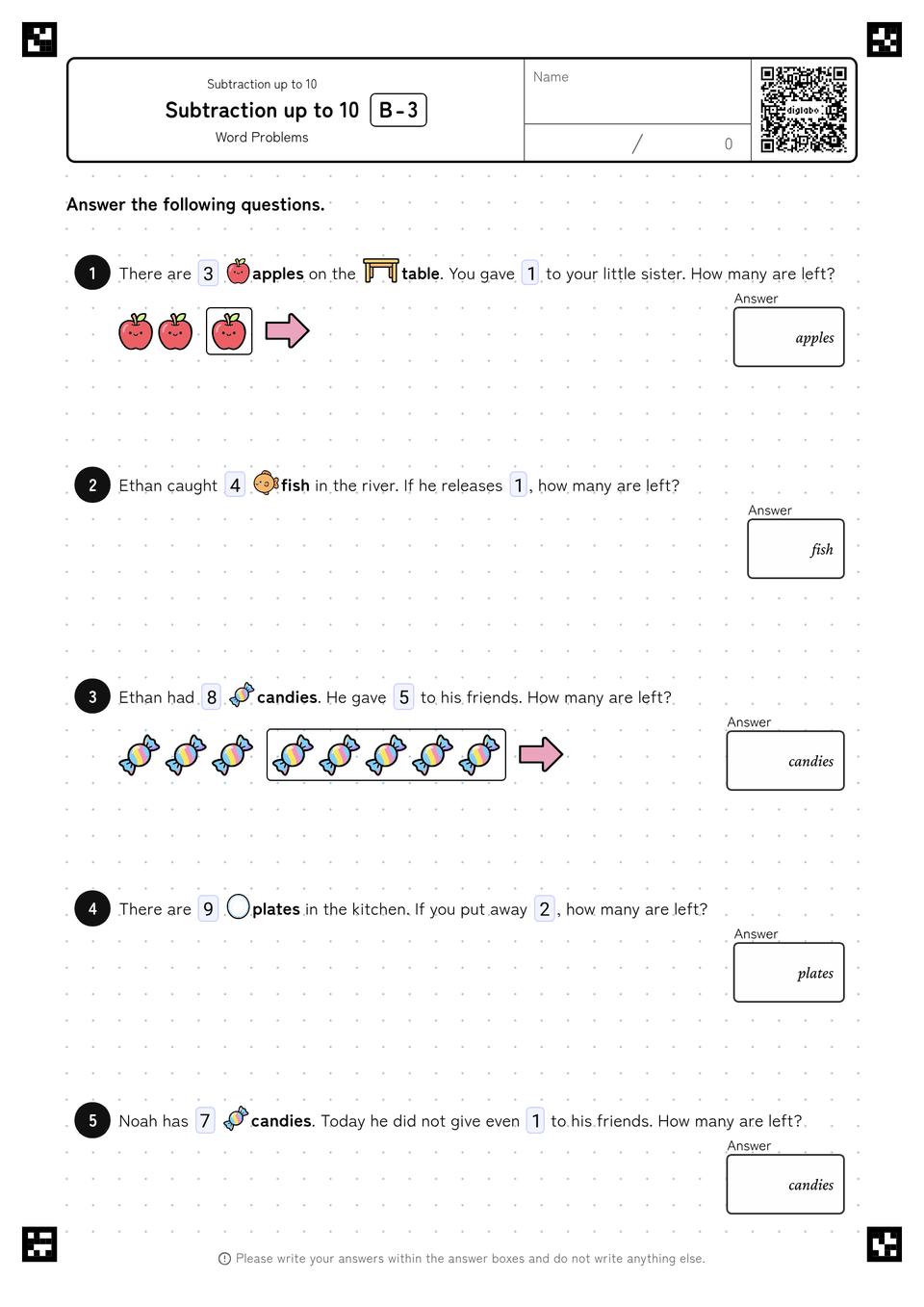 Subtraction up to 10 Review