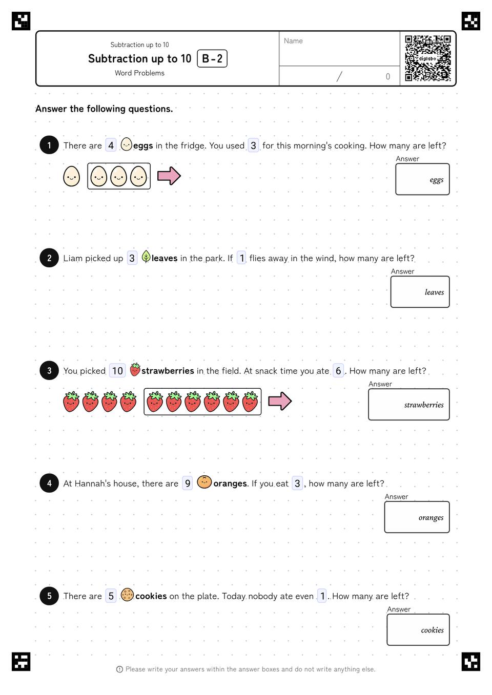 Subtraction up to 10 Review