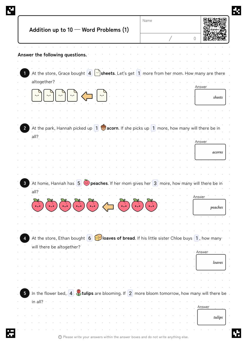 Addition up to 10 Review