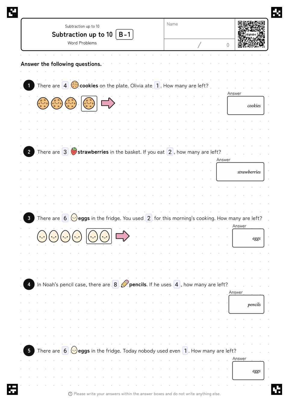 Subtraction up to 10 Review