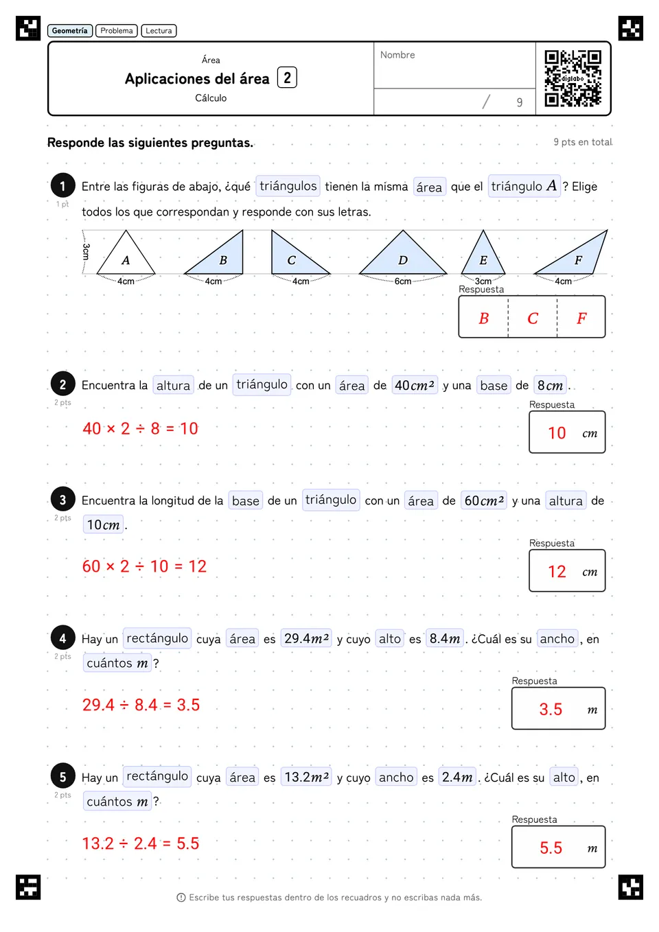5.º de primaria Área Aplicaciones del área respuestas