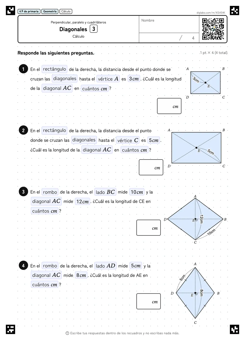 4.º de primaria Perpendicular, paralelo y cuadriláteros Diagonales