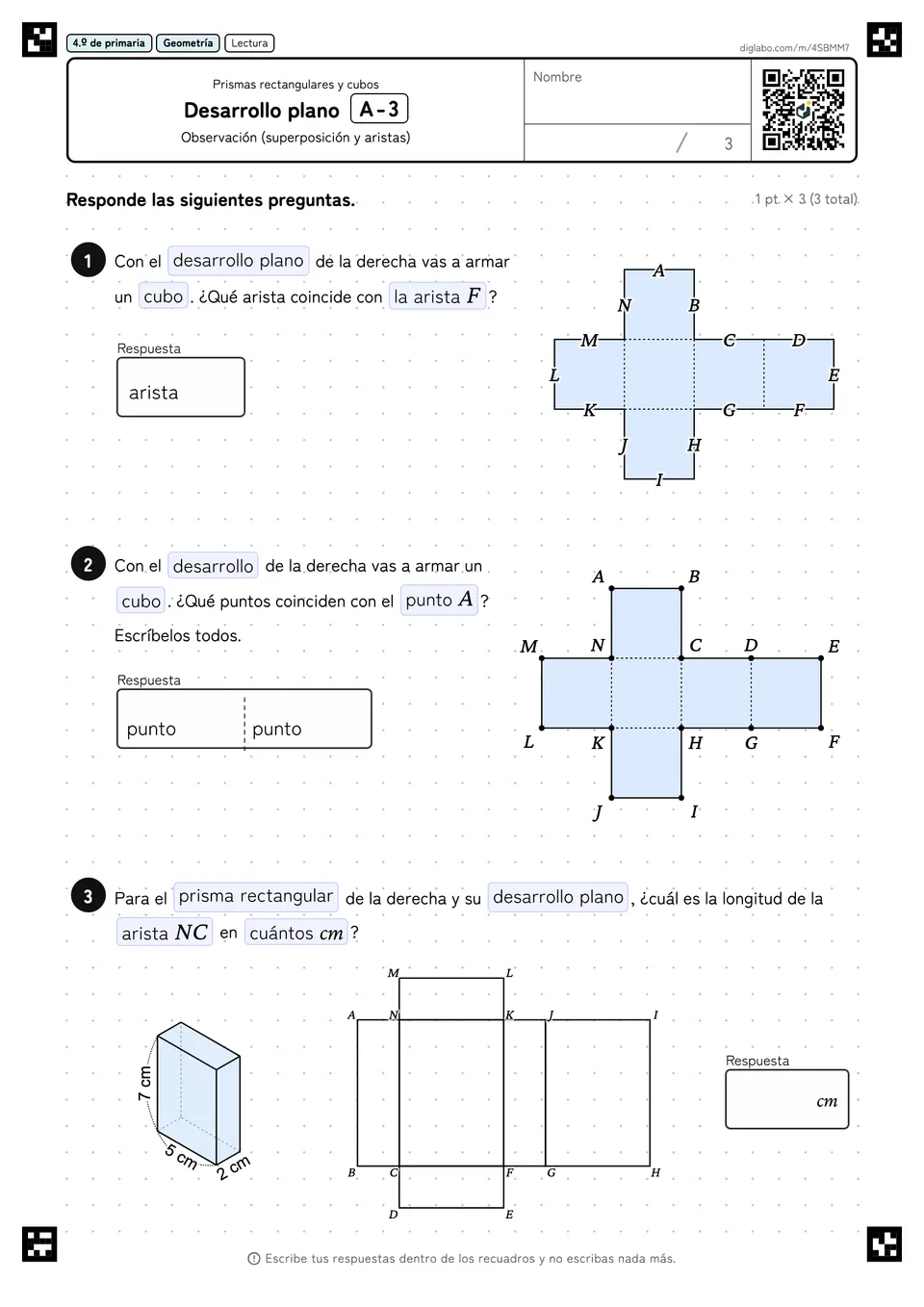 4.º de primaria Prismas rectangulares y cubos Desarrollo plano