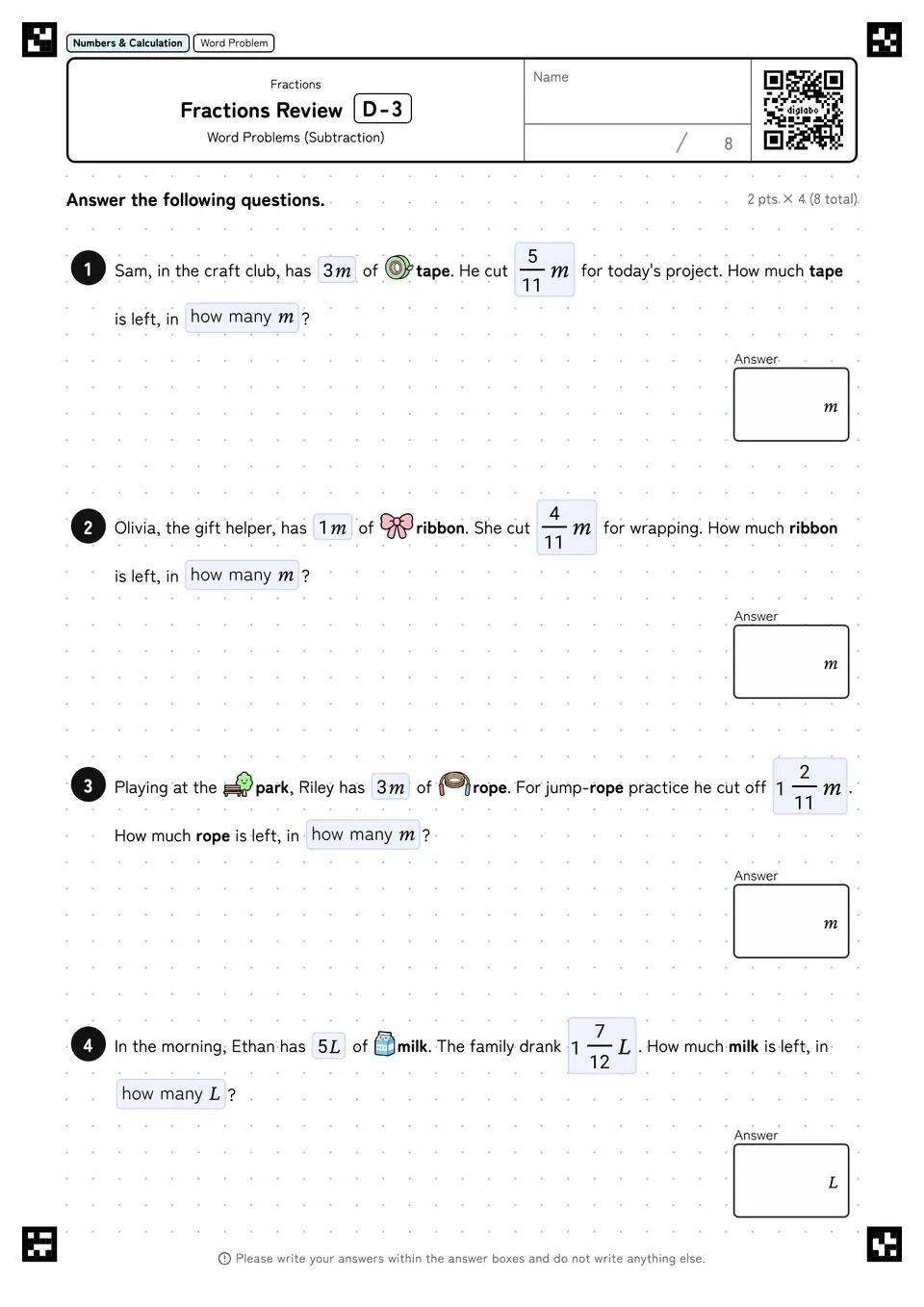 Fractions Review D-3