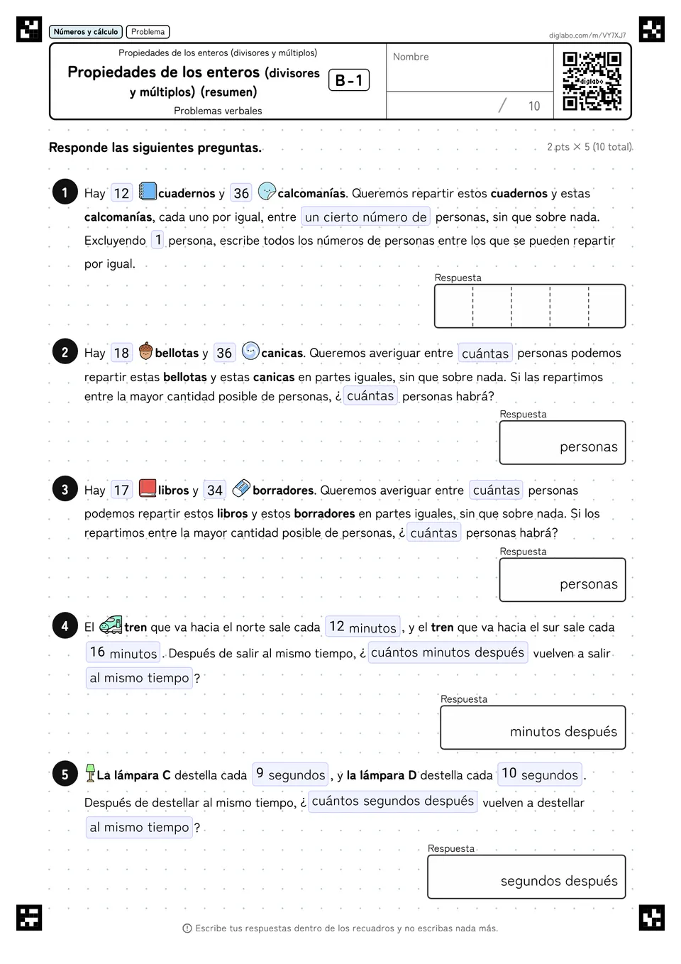 Propiedades de los enteros (divisores y múltiplos) (resumen) B-1