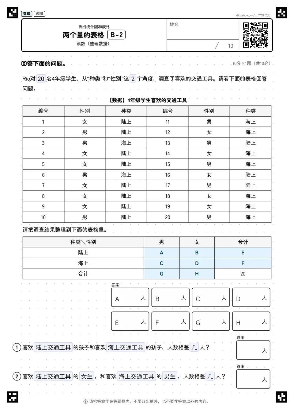 两个量的表格 B-2