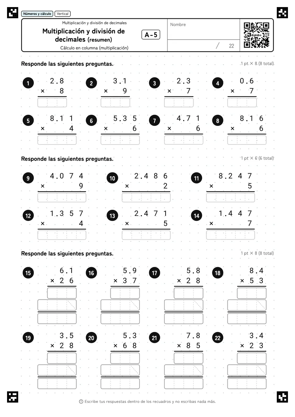 Multiplicación y división de decimales (resumen) A-5