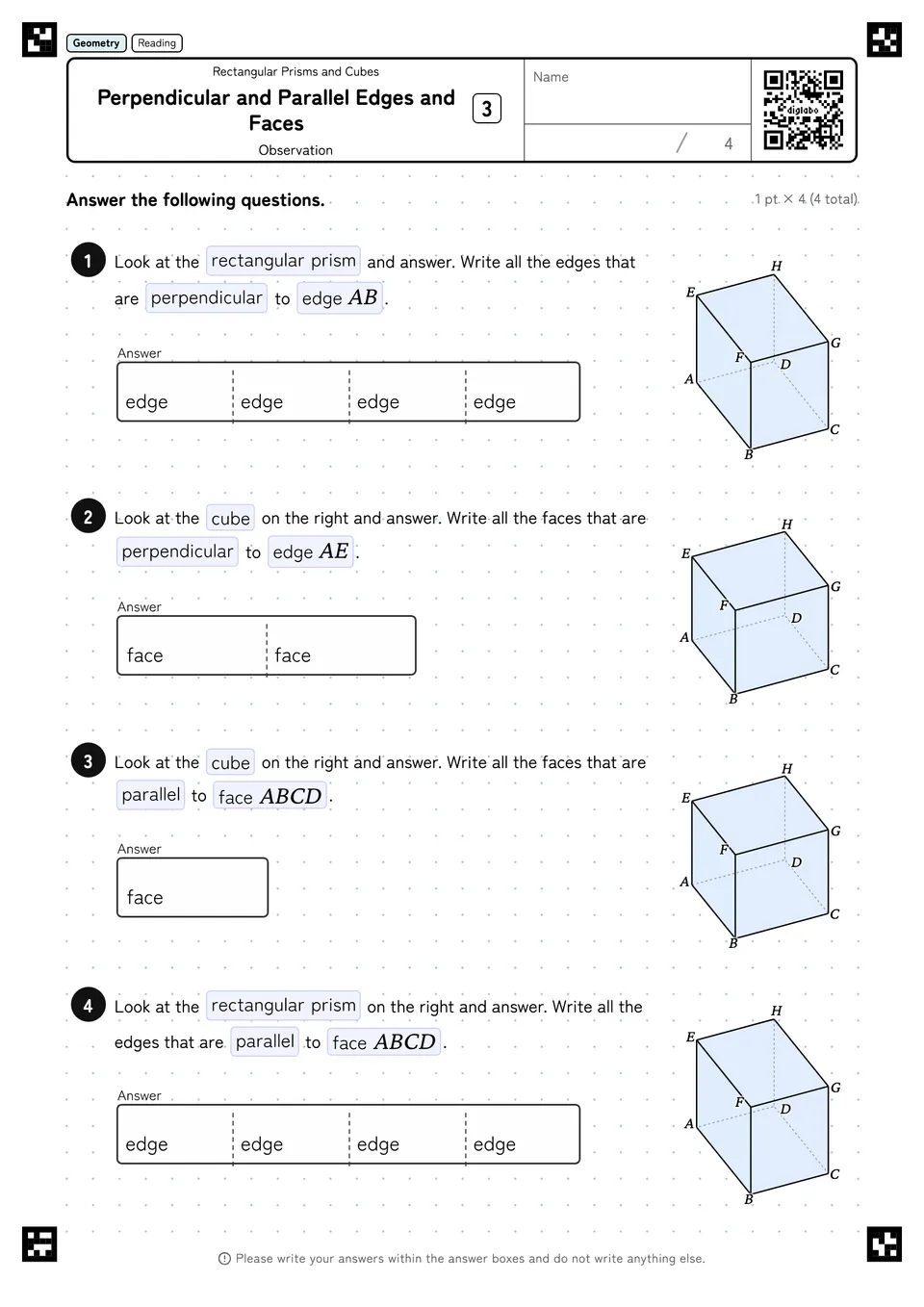 Perpendicular and Parallel Edges and Faces 3