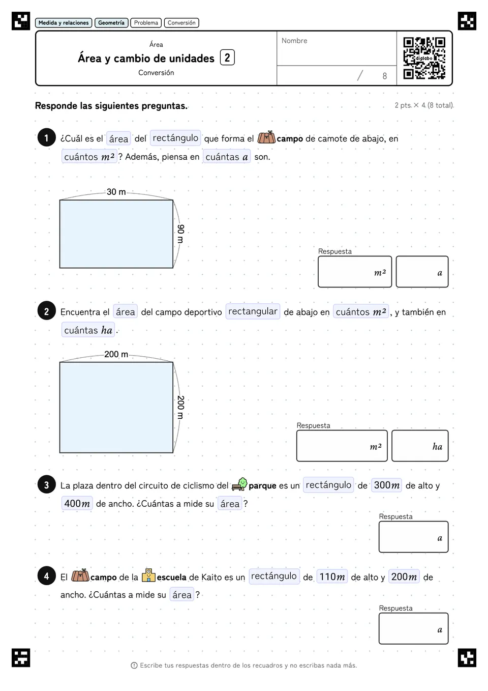 Área y cambio de unidades 2
