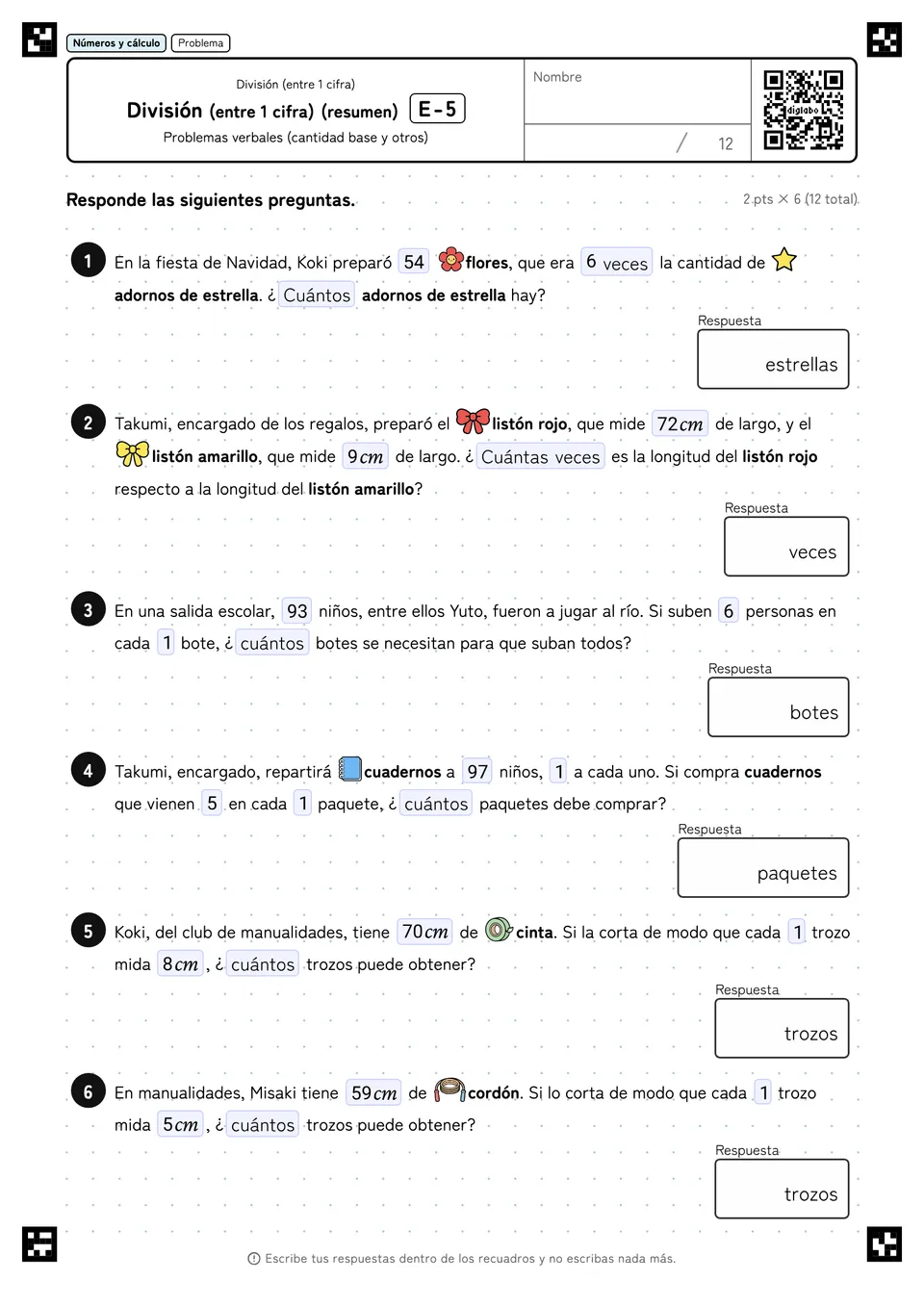 División (entre 1 cifra) (resumen) E-5
