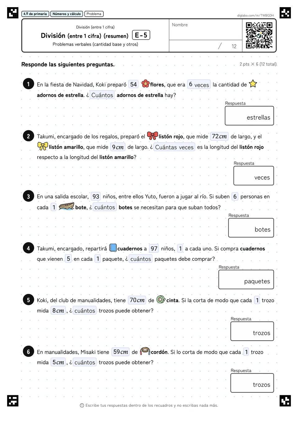 4.º de primaria División (entre 1 cifra) División (entre 1 cifra) (resumen)