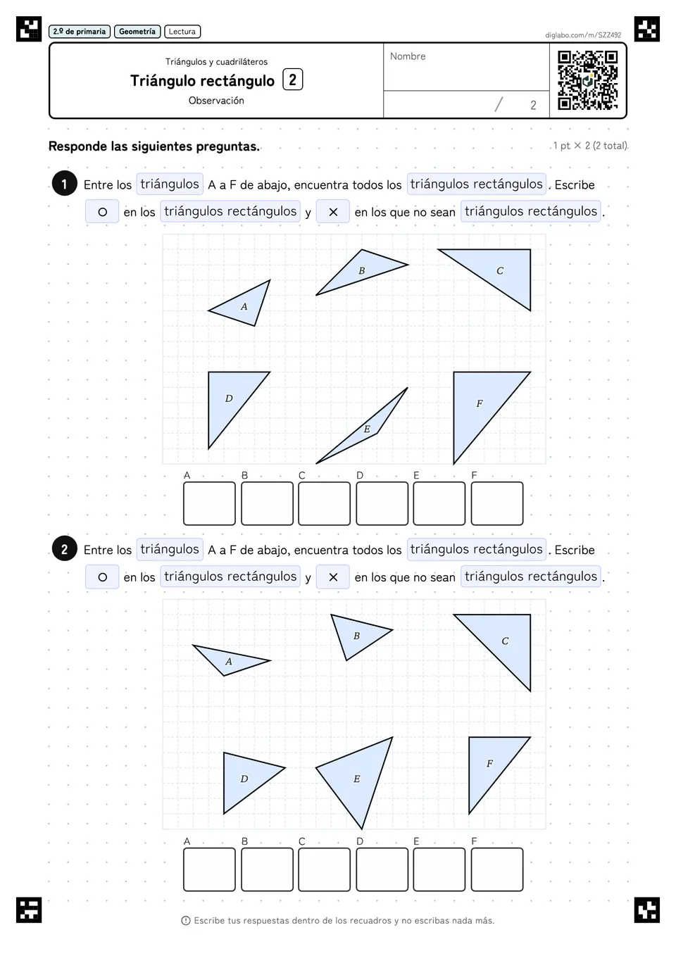 2.º de primaria Triángulos y cuadriláteros Triángulo rectángulo