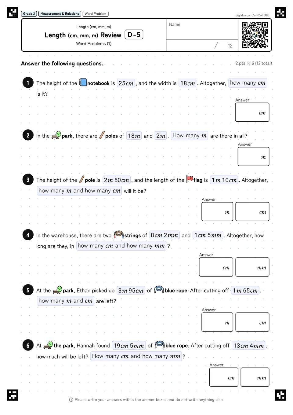 Grade 2 (Elementary School) Length (cm, mm, m) Length (cm, mm, m) Review
