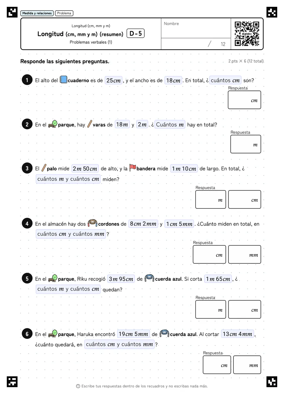 Longitud (cm, mm y m) (resumen) D-5