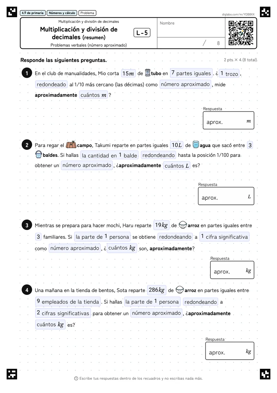 4.º de primaria Multiplicación y división de decimales Multiplicación y división de decimales (resumen)