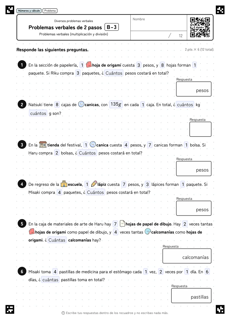 Problemas verbales de 2 pasos B-3