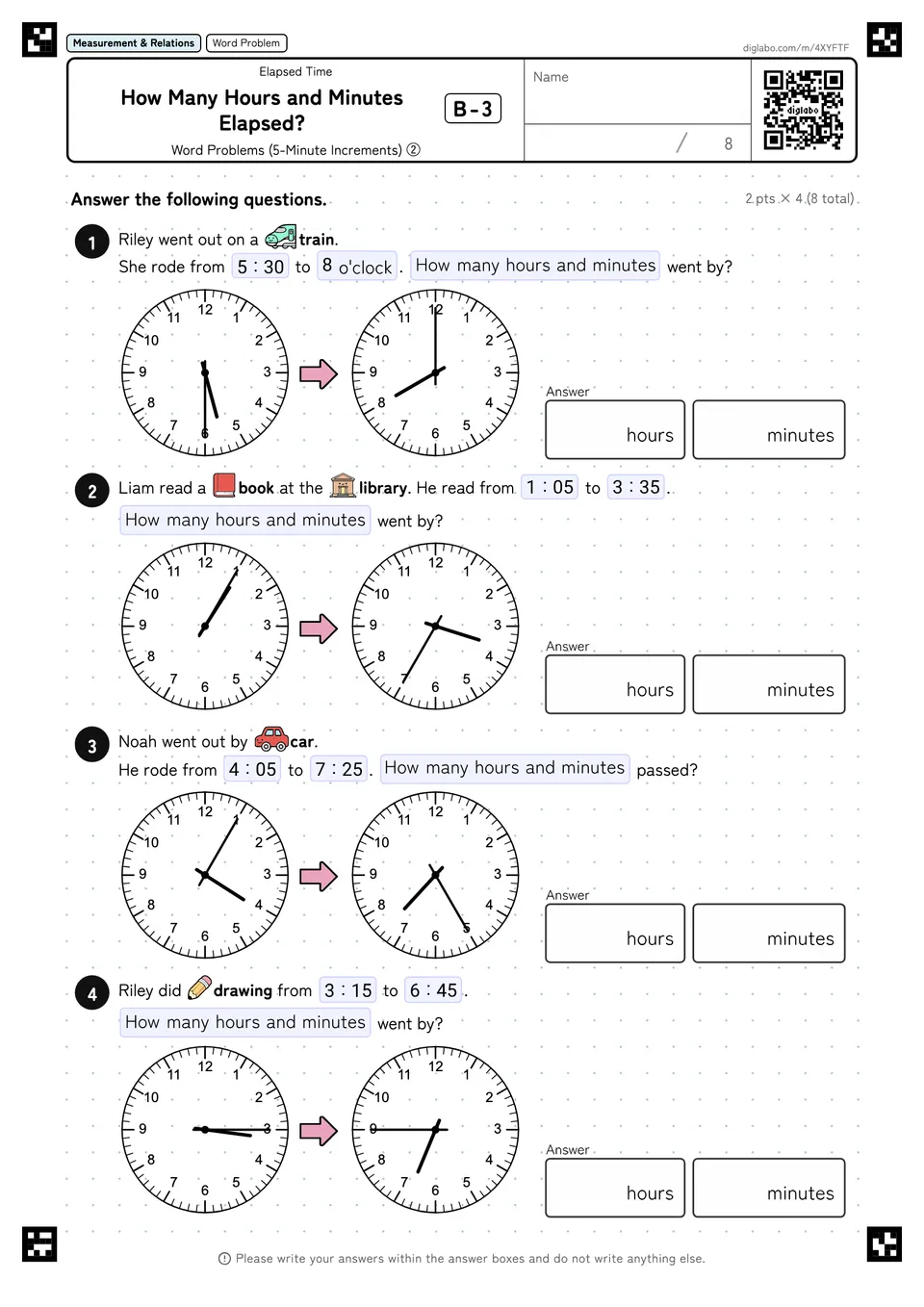 How Many Hours and Minutes Elapsed? B-3