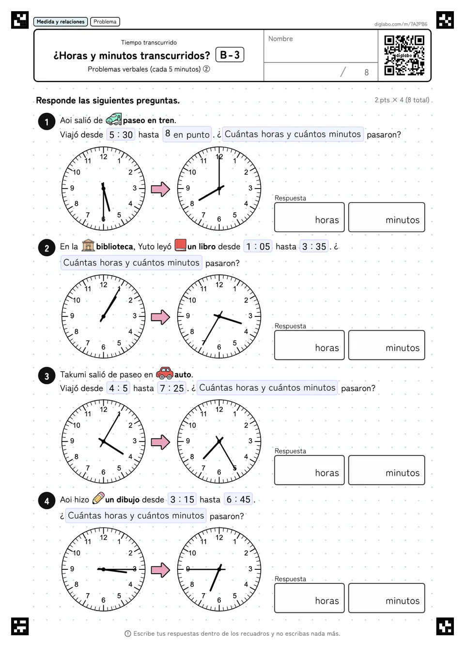 ¿Horas y minutos transcurridos? B-3