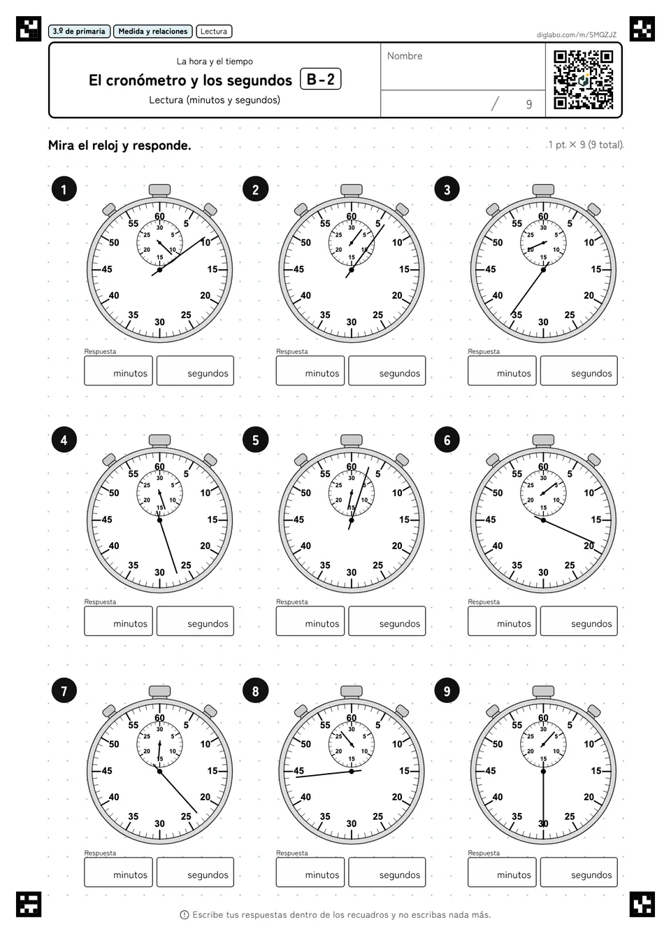 3.º de primaria La hora y el tiempo El cronómetro y los segundos