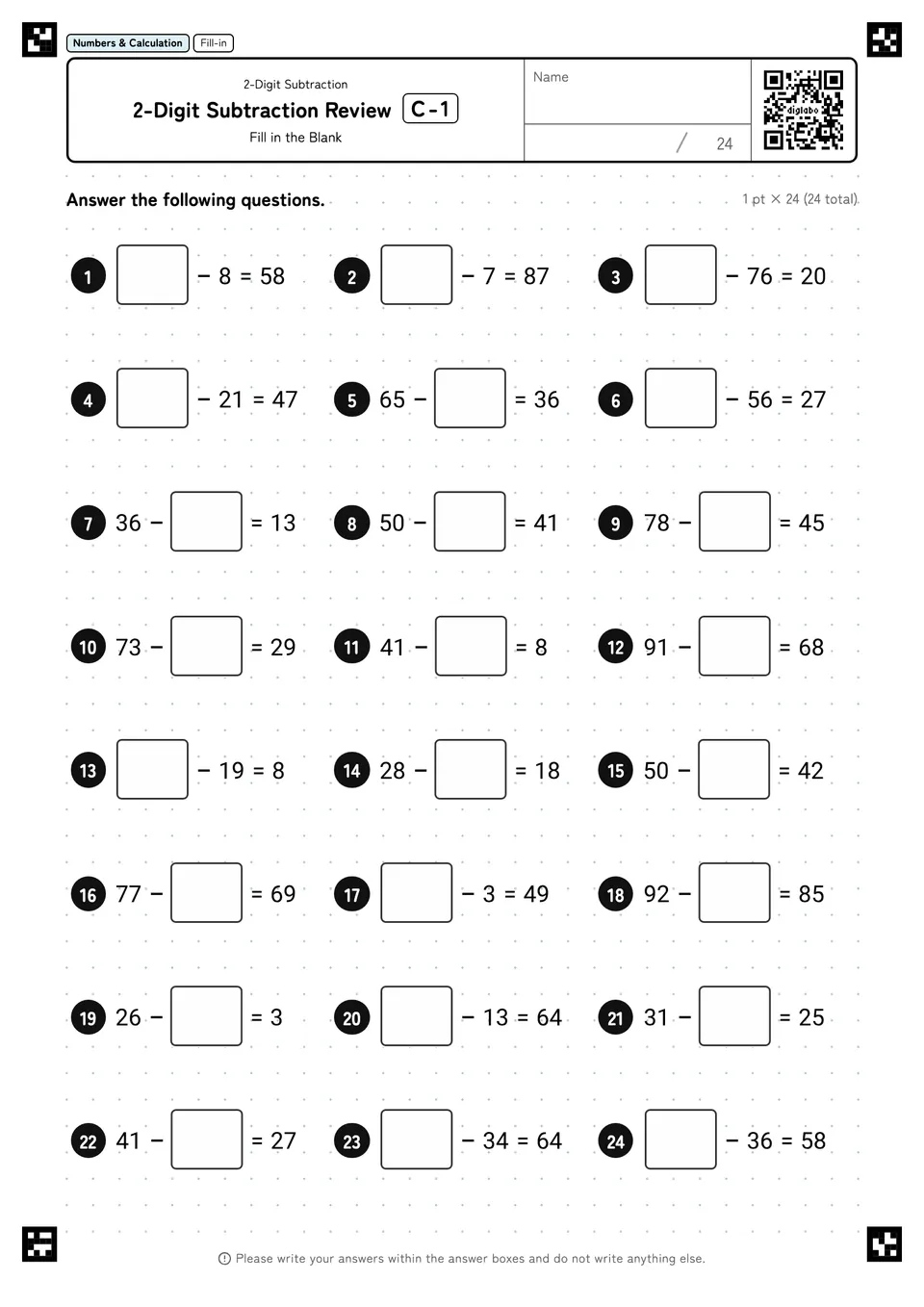 2-Digit Subtraction Review C-1