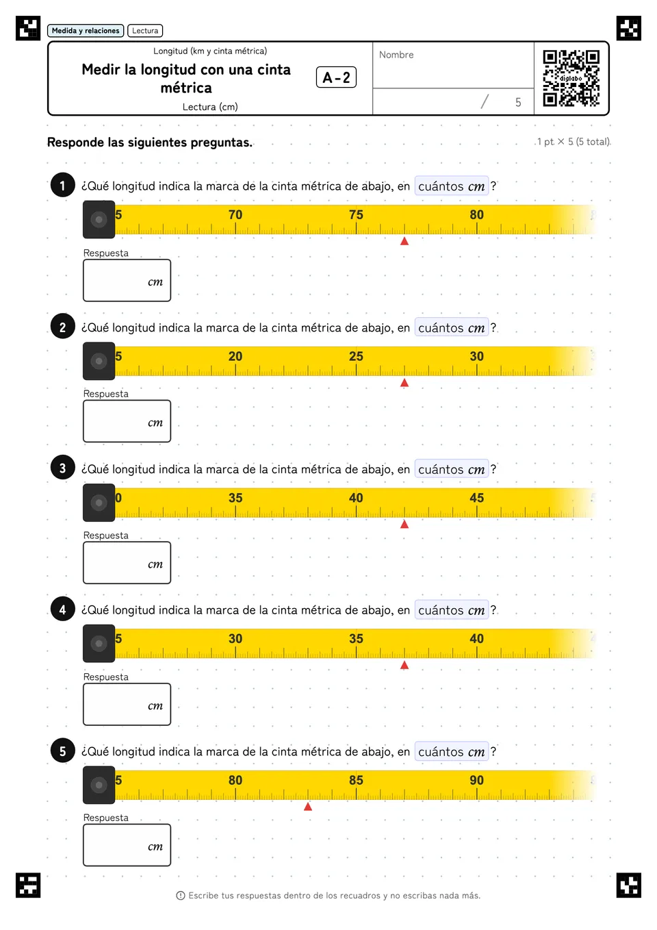 Medir la longitud con una cinta métrica A-2