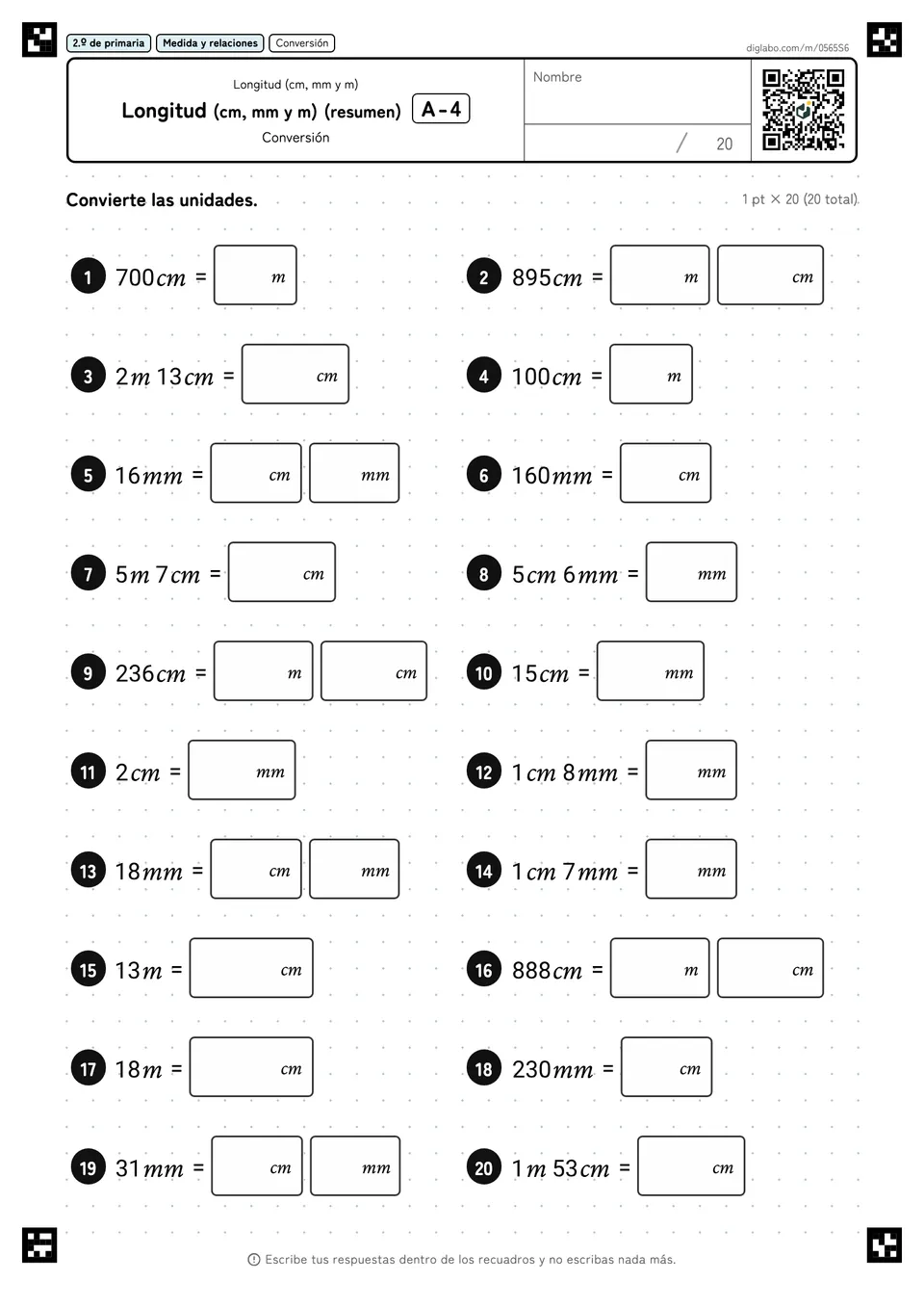 2.º de primaria Longitud (cm, mm y m) Longitud (cm, mm y m) (resumen)
