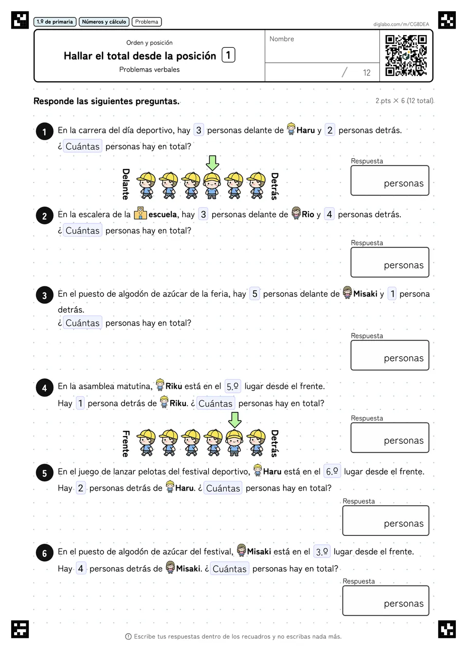 1.º de primaria Orden y posición Hallar el total desde la posición