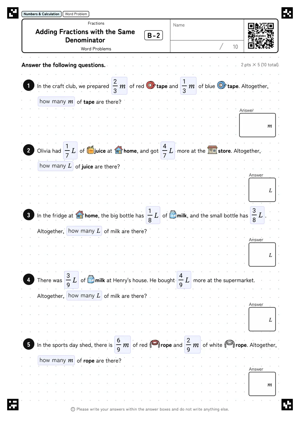 Adding Fractions with the Same Denominator B-2