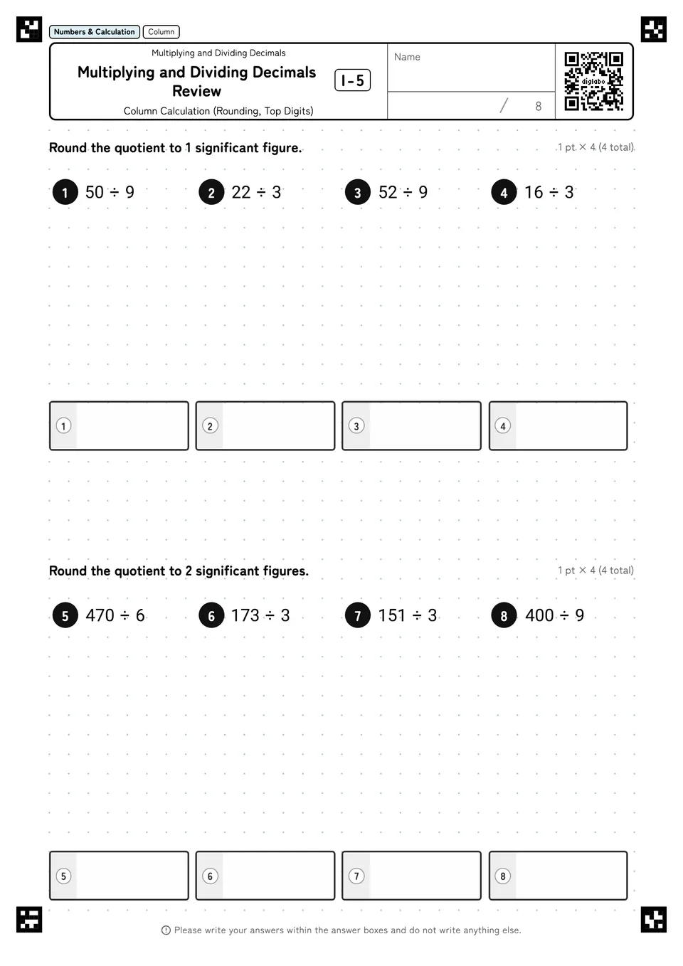 Multiplying and Dividing Decimals Review I-5