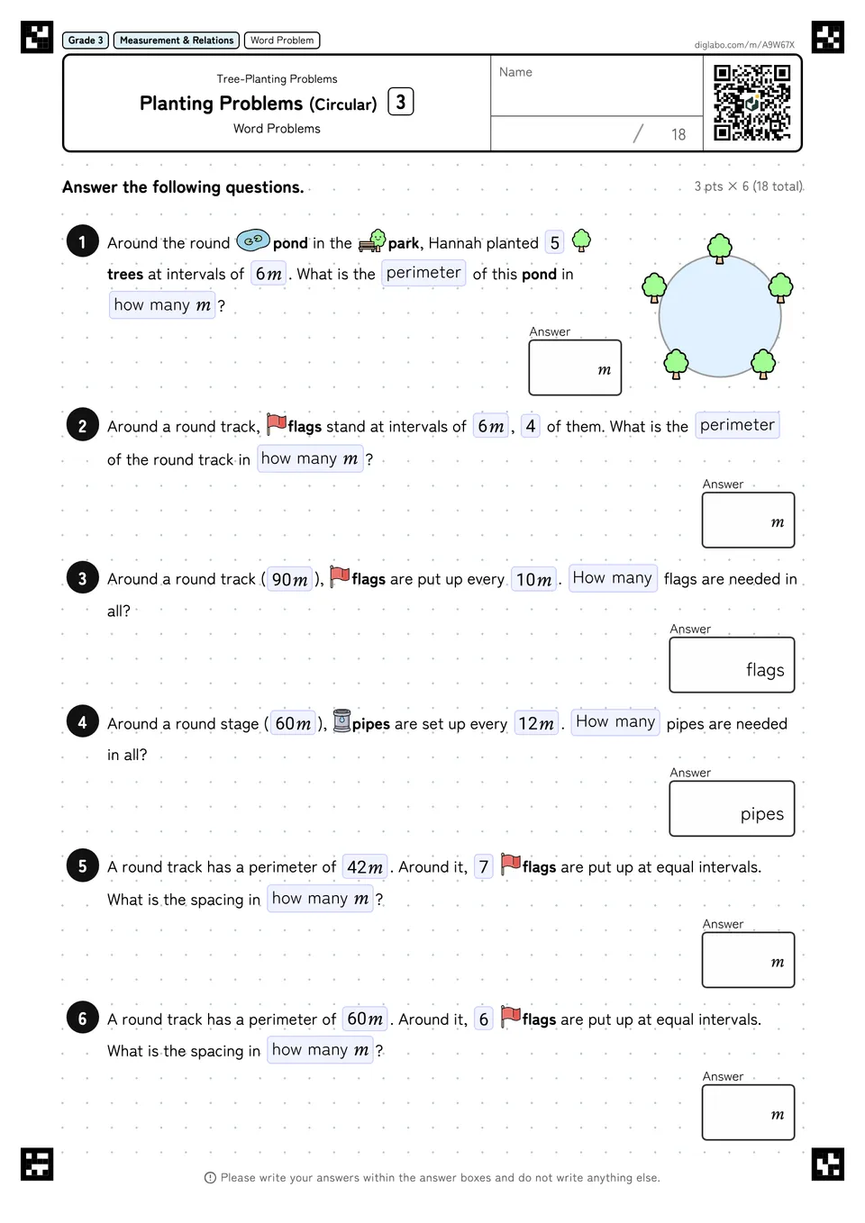 Grade 3 (Elementary School) Tree-Planting Problems Planting Problems (Circular)