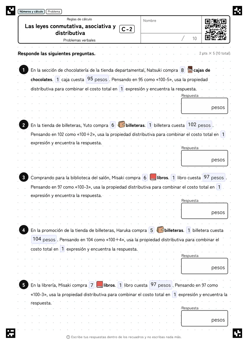 Las leyes conmutativa, asociativa y distributiva C-2