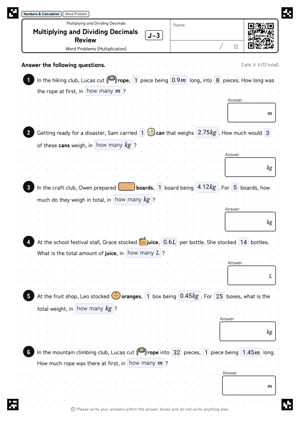 Multiplying and Dividing Decimals Review J-3