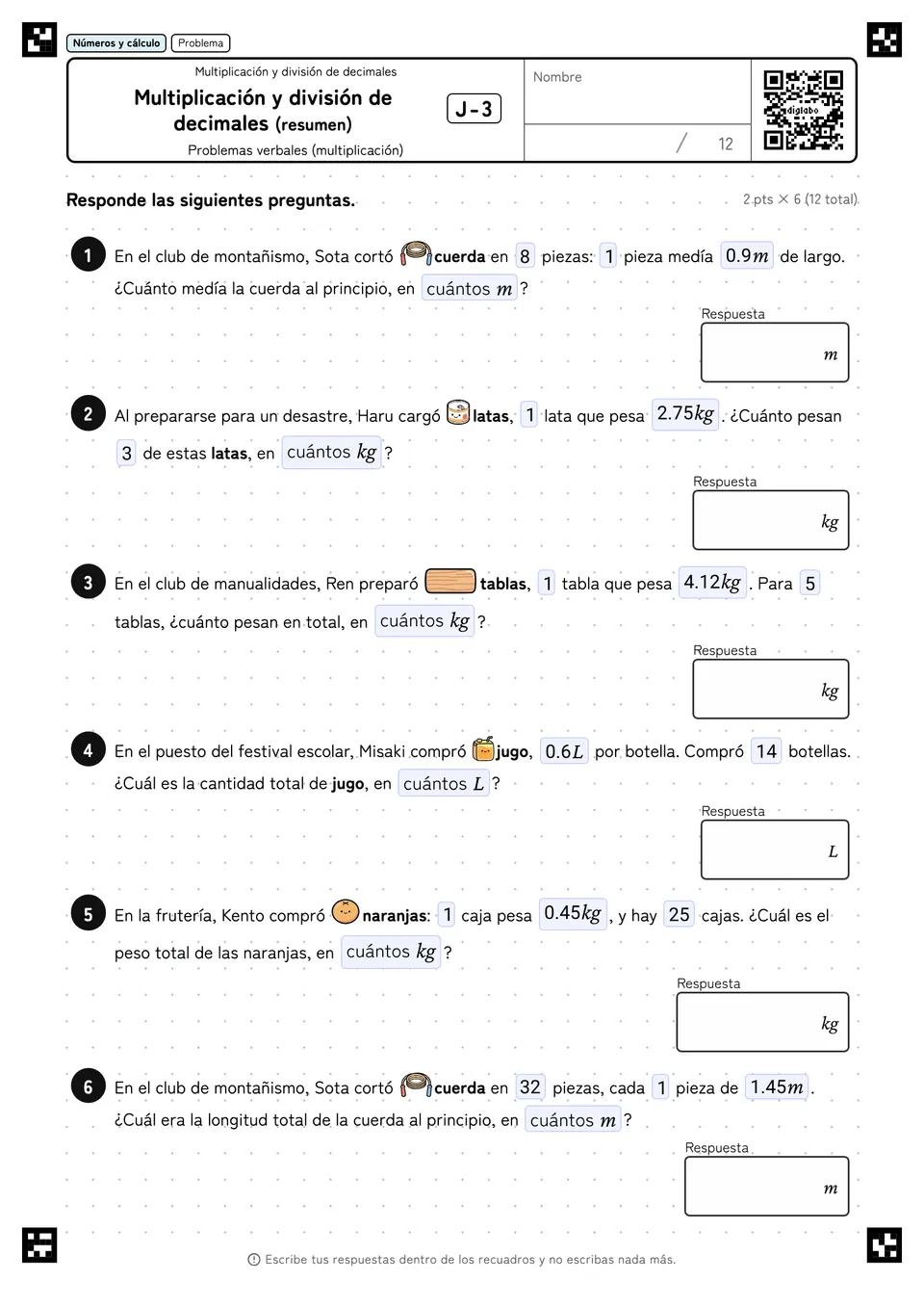 Multiplicación y división de decimales (resumen) J-3