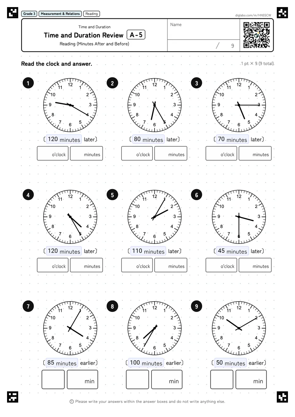 Grade 3 (Elementary School) Time and Duration Time and Duration Review