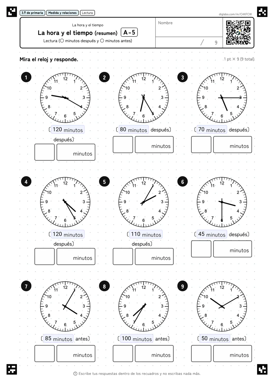 3.º de primaria La hora y el tiempo La hora y el tiempo (resumen)