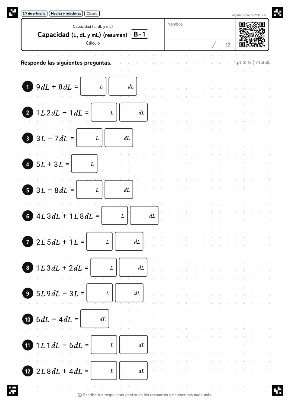 2.º de primaria Capacidad (L, dL y mL) Capacidad (L, dL y mL) (resumen)