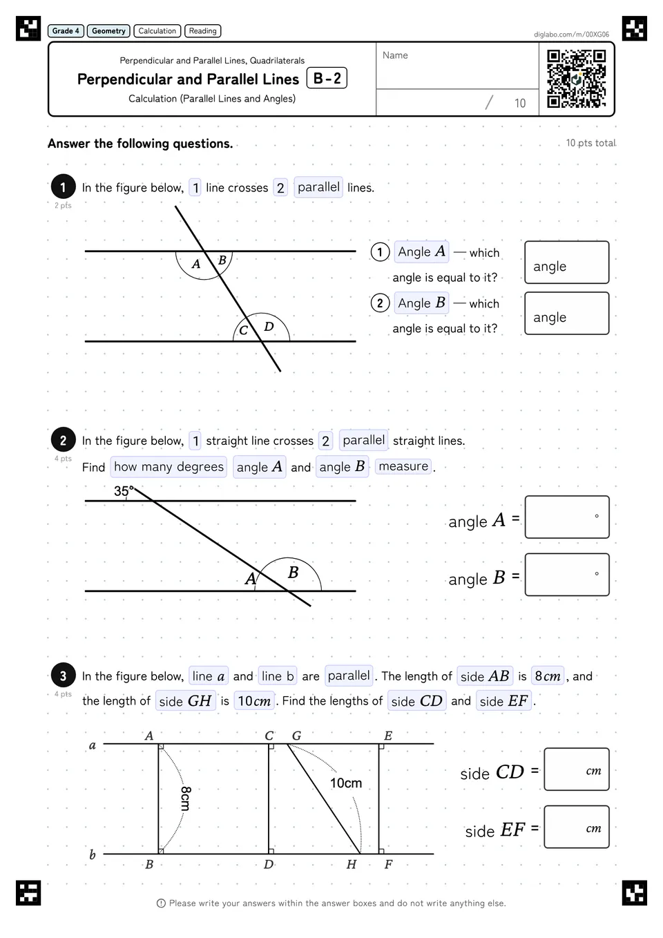 Grade 4 (Elementary School) Perpendicular and Parallel Lines, Quadrilaterals Perpendicular and Parallel Lines