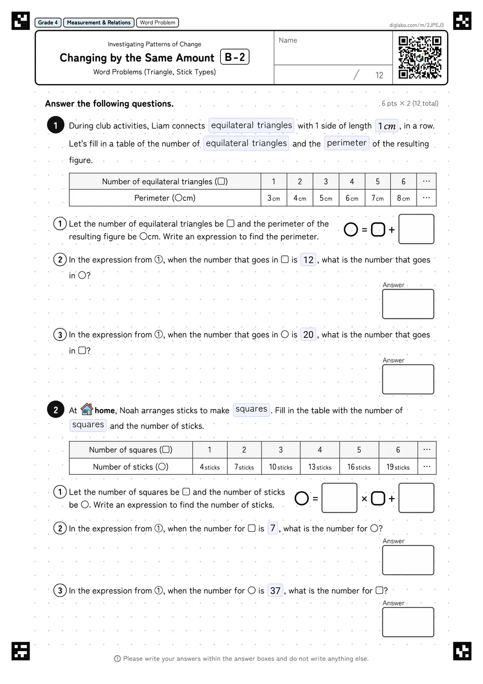 Grade 4 (Elementary School) Investigating Patterns of Change Changing by the Same Amount