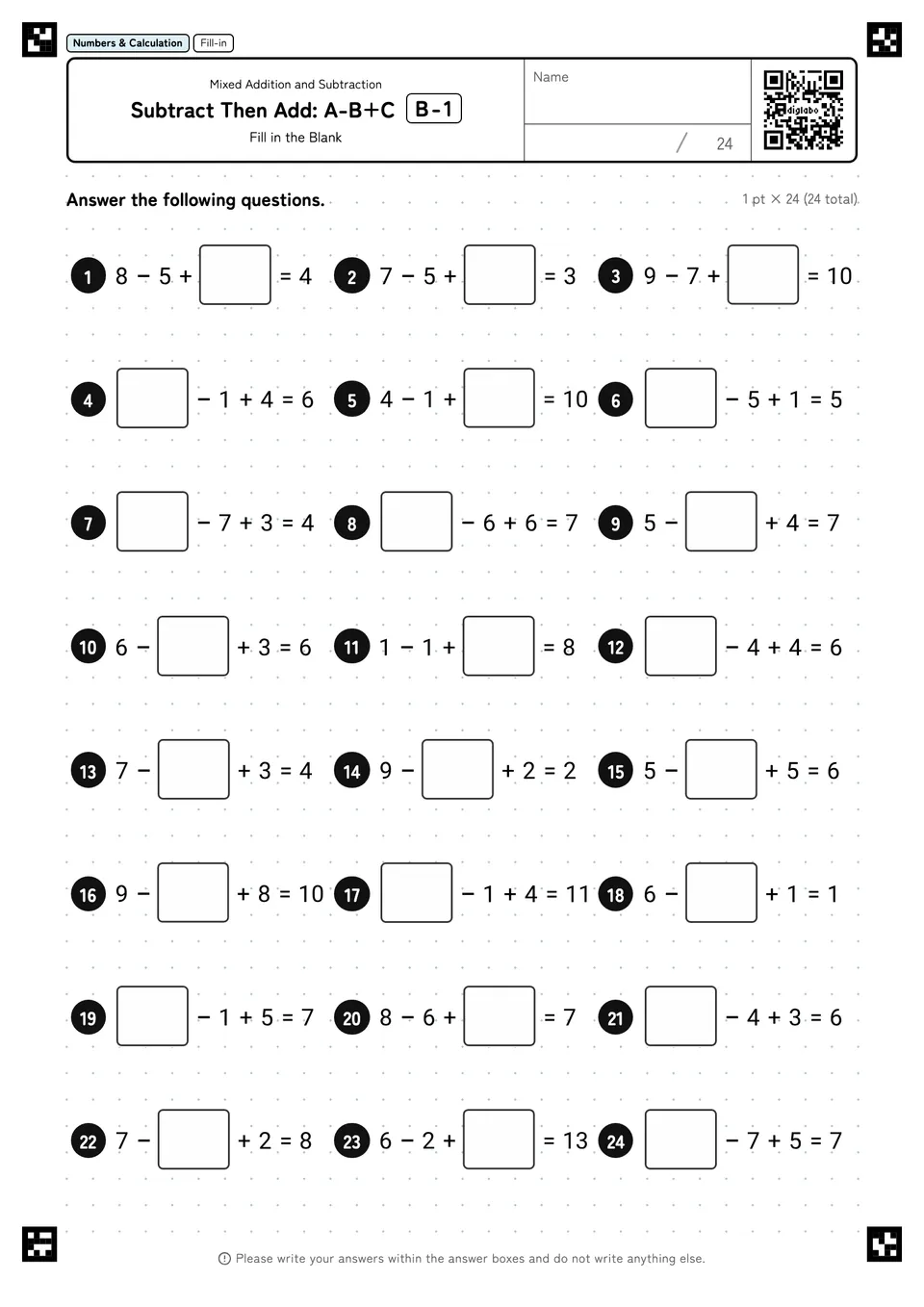 Subtract Then Add: A-B+C B-1