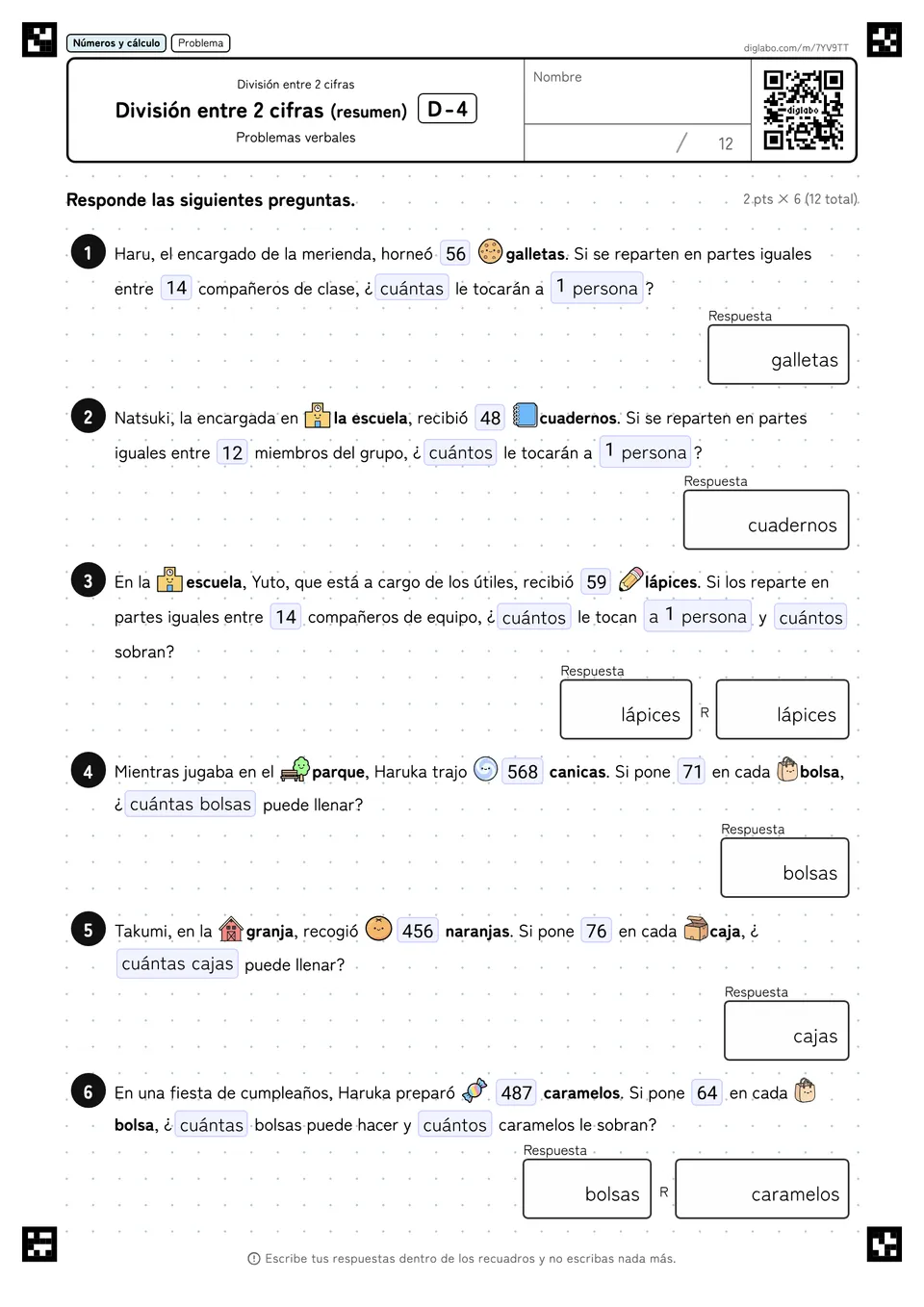 División entre 2 cifras (resumen) D-4