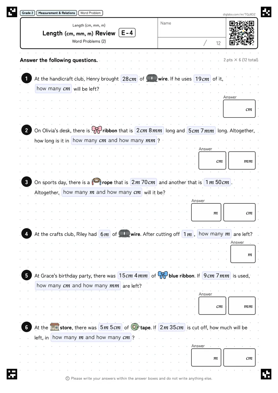 Grade 2 (Elementary School) Length (cm, mm, m) Length (cm, mm, m) Review