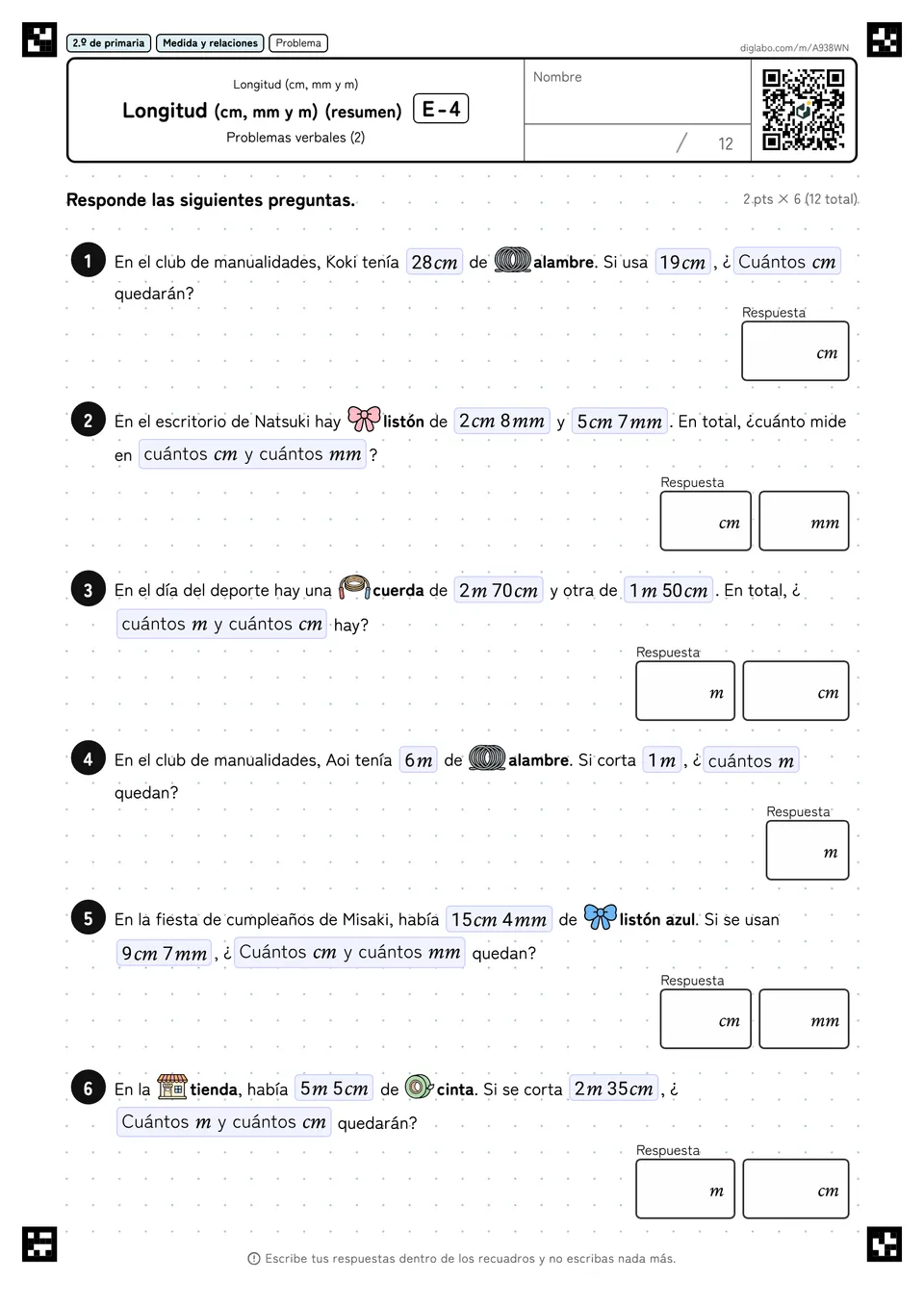 2.º de primaria Longitud (cm, mm y m) Longitud (cm, mm y m) (resumen)
