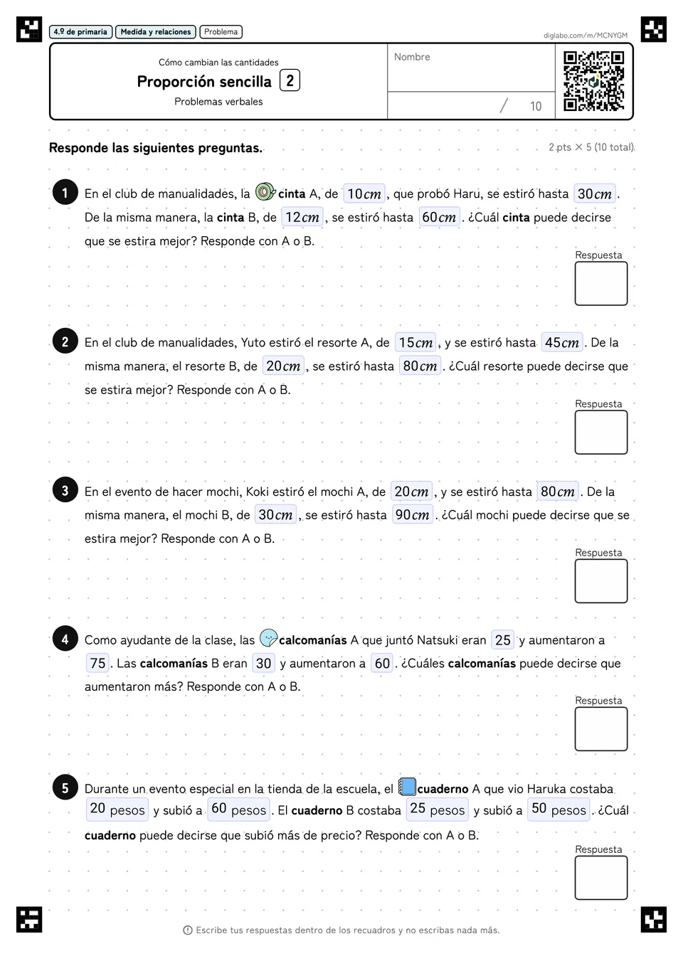 4.º de primaria Cómo cambian las cantidades Proporción sencilla