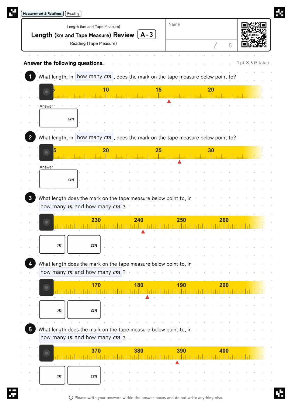 Length (km and Tape Measure) Review A-3
