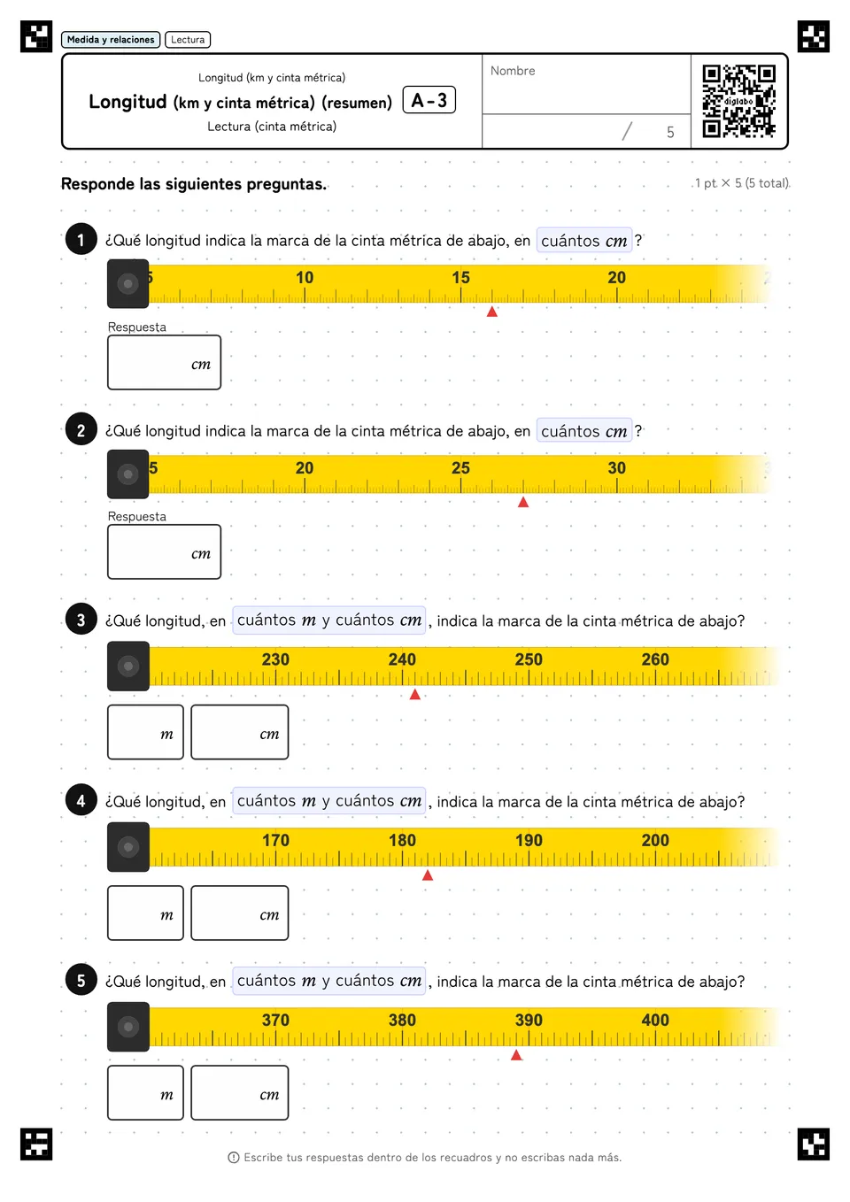 Longitud (km y cinta métrica) (resumen) A-3